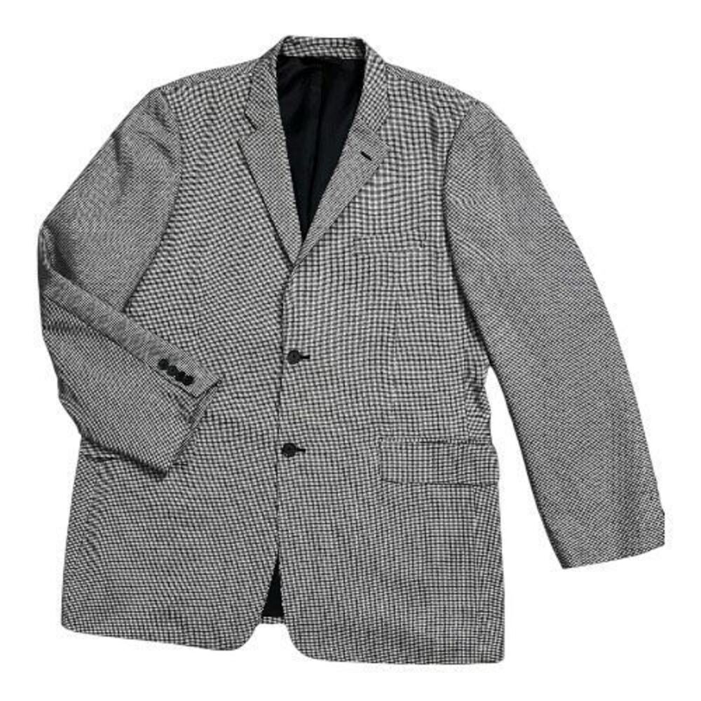 John W Nordstrom Blazer 100% Wool Black Grey Houndstooth Men 46L Two-Button